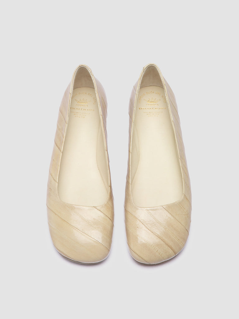 MEREDITH 003 - Ivory Leather Ballerina Shoes-hover