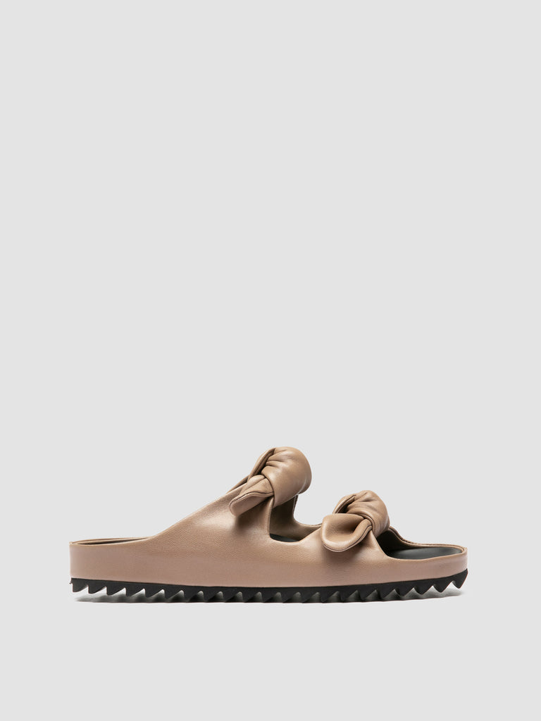 PELAGIE 021 - Taupe Leather Slide Sandals