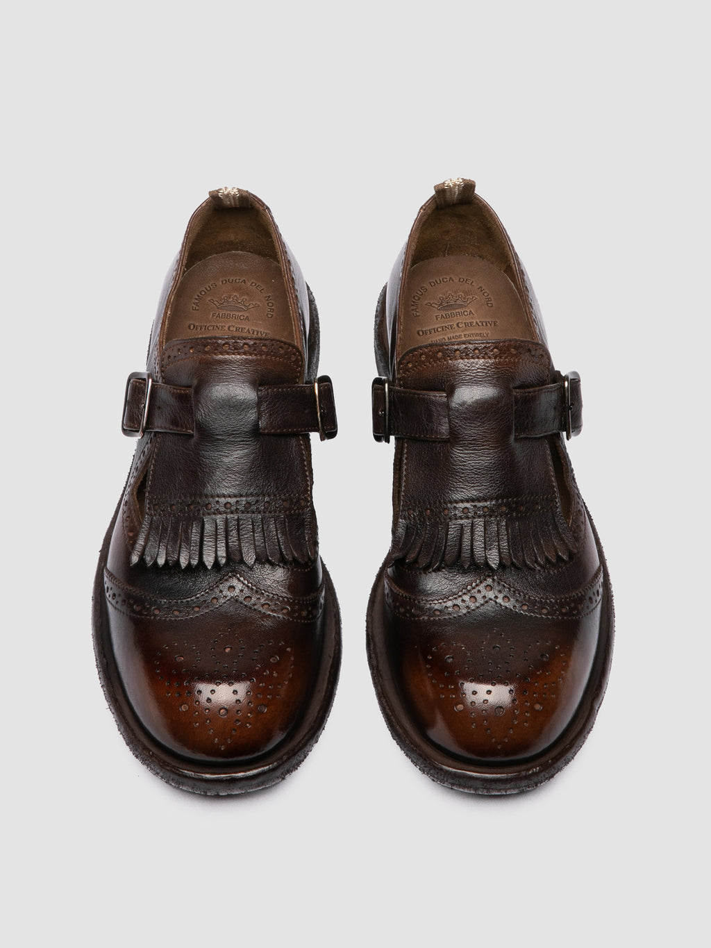RUGGED 126_W - Scarpe con Cinturino a T in Pelle Marrone - image 2,side view