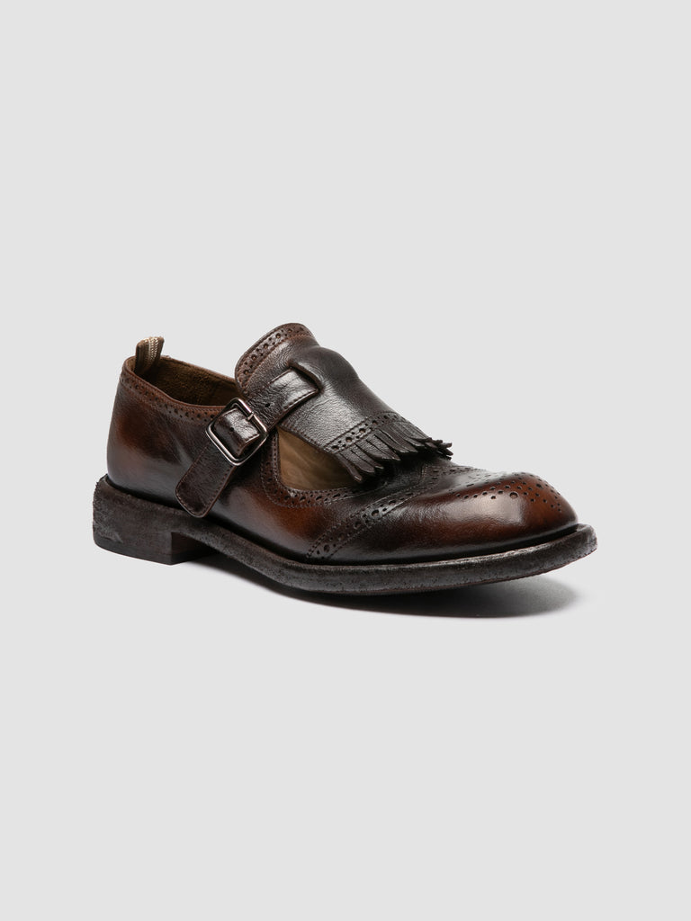 RUGGED 126_W - Brown Leather T-Bar Shoes