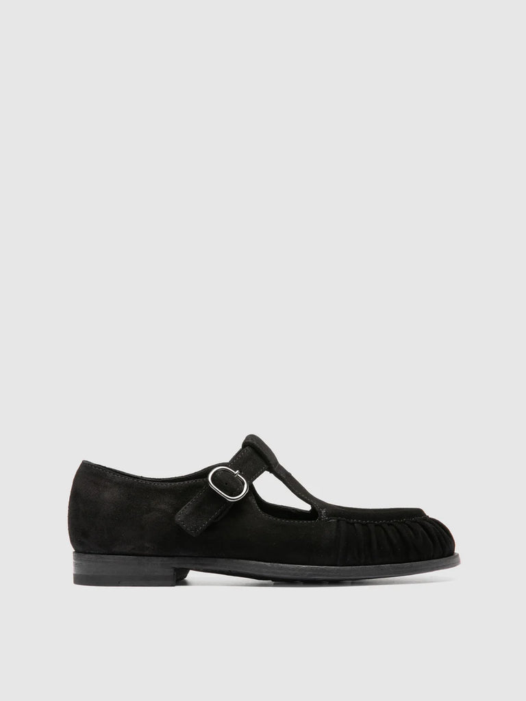 SOLITUD /115 - Scarpe con Cinturino a T in Pelle Scamosciata Nera