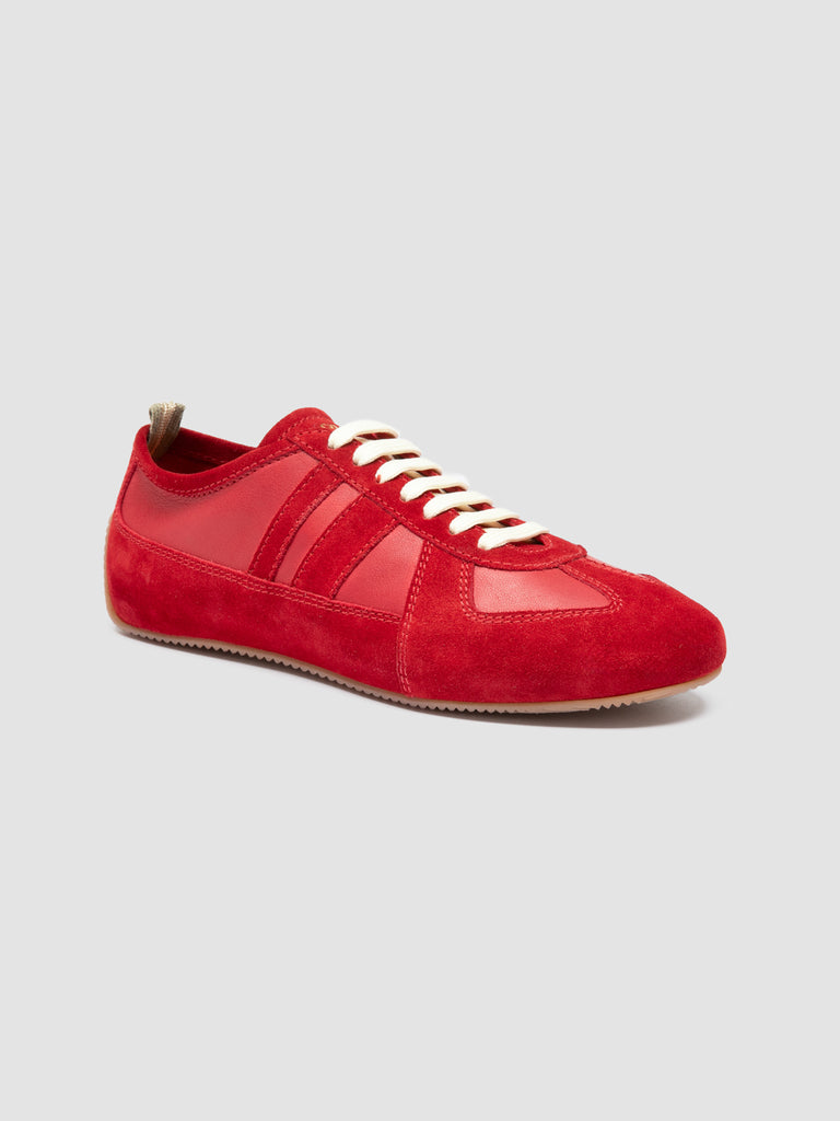 SUBSIDE 102 - Red Leather and Suede Low-Top Sneakers
