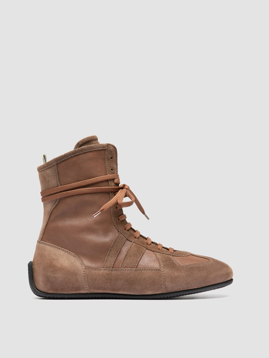 SUBSIDE 105_W - Brown Suede and Leather High Top Sneakers - image 1,side view