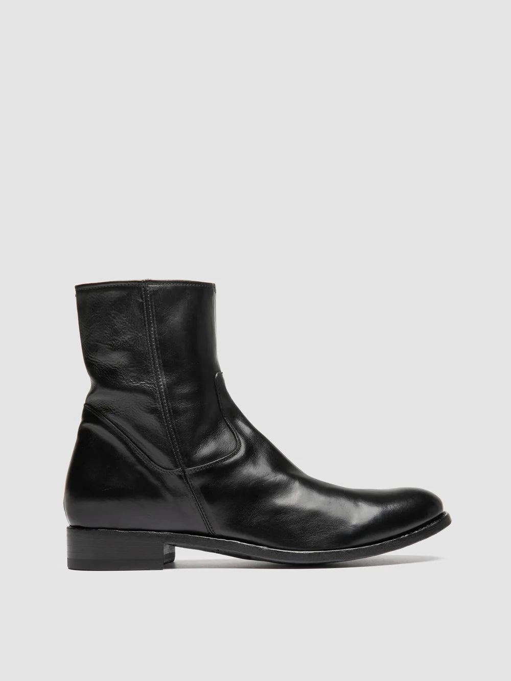 PAUL 002 - Black Leather Zipped Boots - image 1,side view
