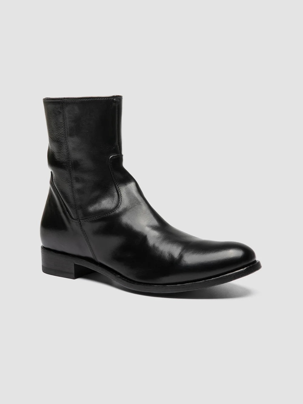 PAUL 002 - Black Leather Zipped Boots - image 3,side view