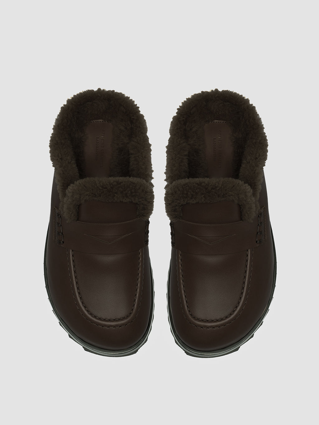 PELAGIE D’HIVER 007 - Brown Leather and Shearling Mules