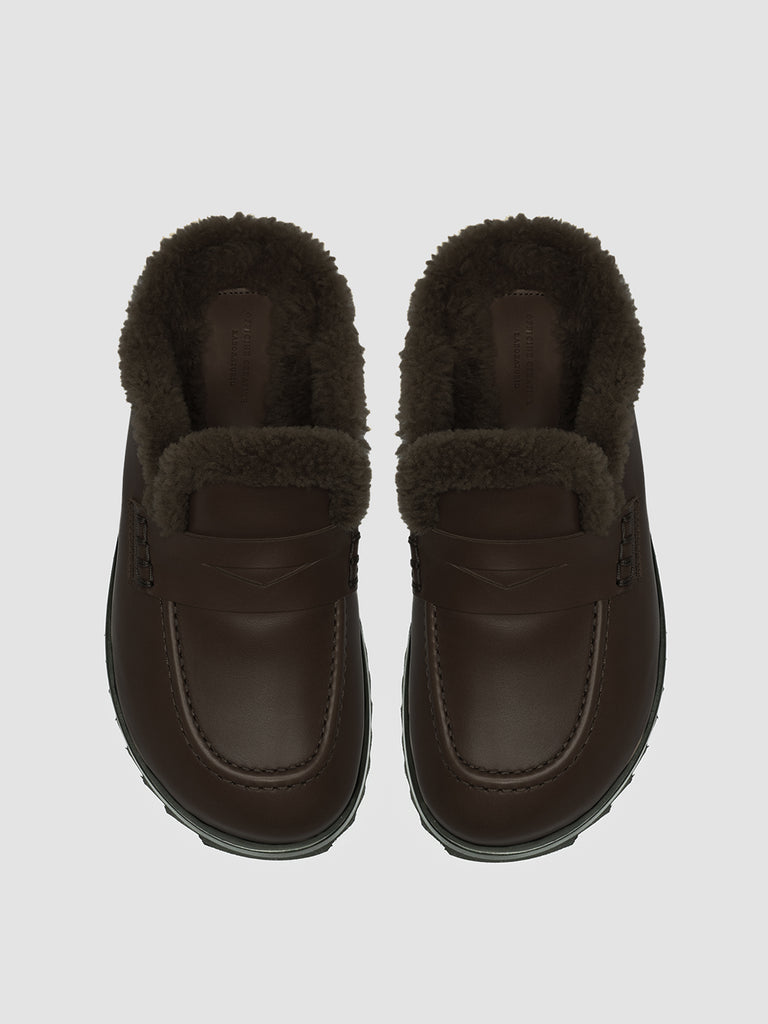 PELAGIE D’HIVER 007 - Brown Leather and Shearling Mules