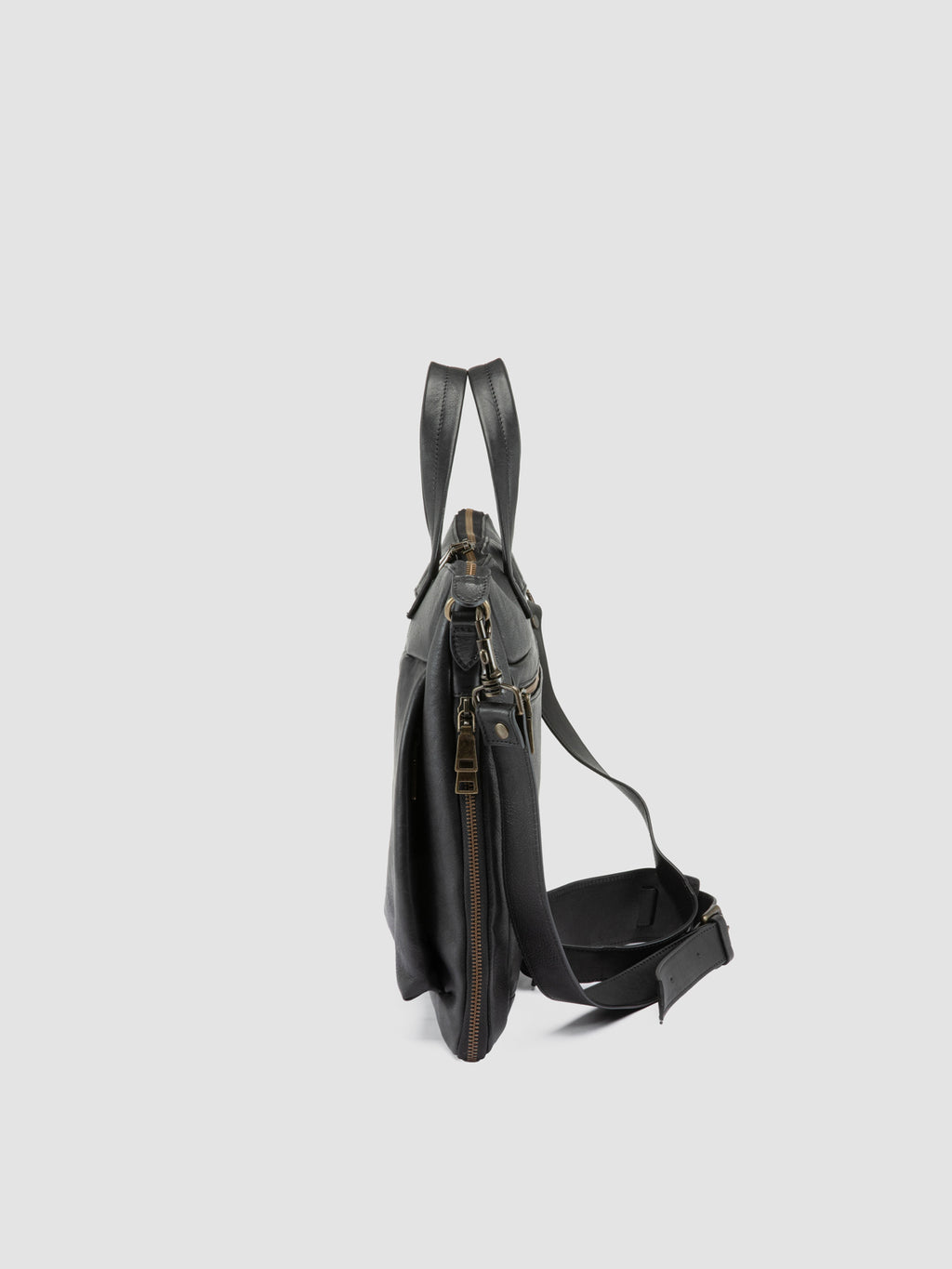 HELMET 046 - Black Leather Briefcase - image 5,side view