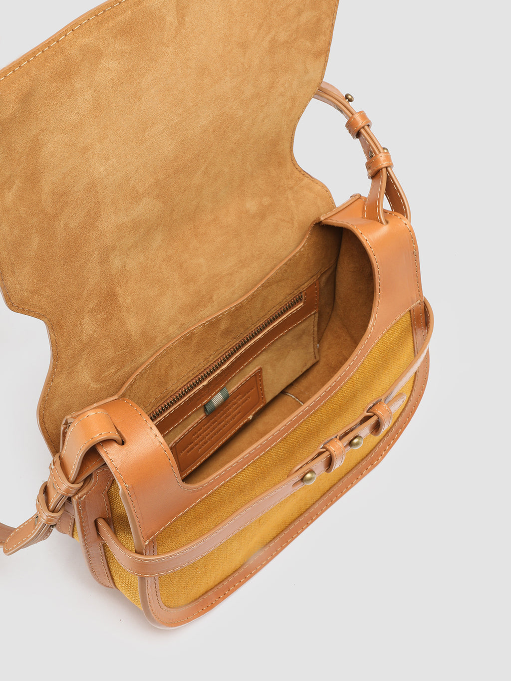 SADDLE 011 - Brown Linen and Leather Crossbody Bag