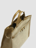 SADDLE 015 - Beige Leather and Linen Handle Bag