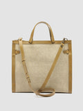 SADDLE 015 - Beige Leather and Linen Handle Bag