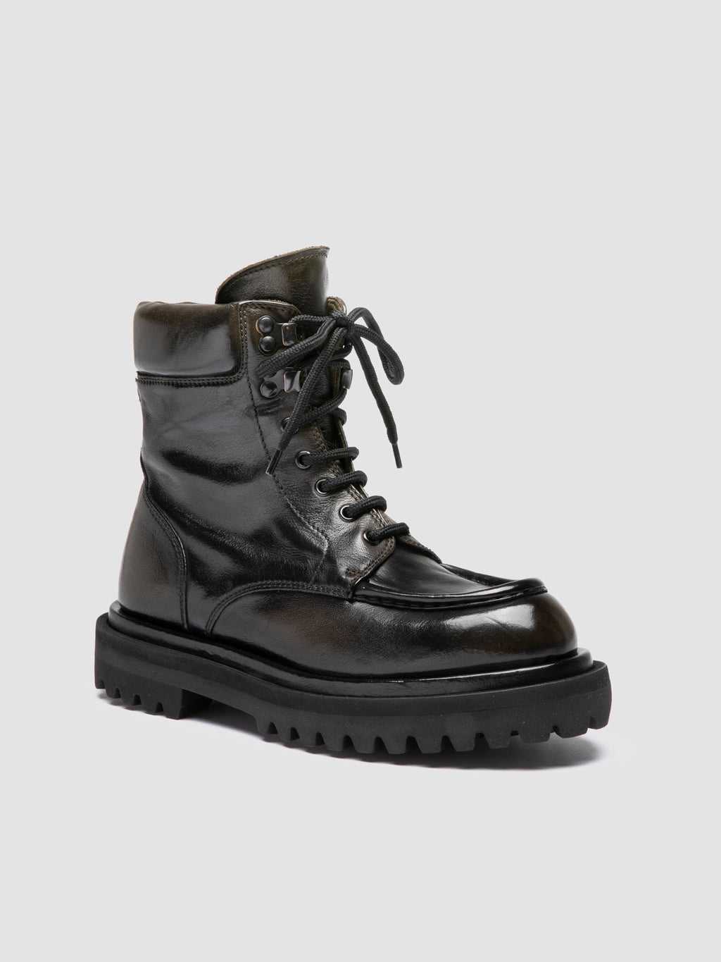 WISAL DD 126 - Dark Green Leather Lace-Up Boots