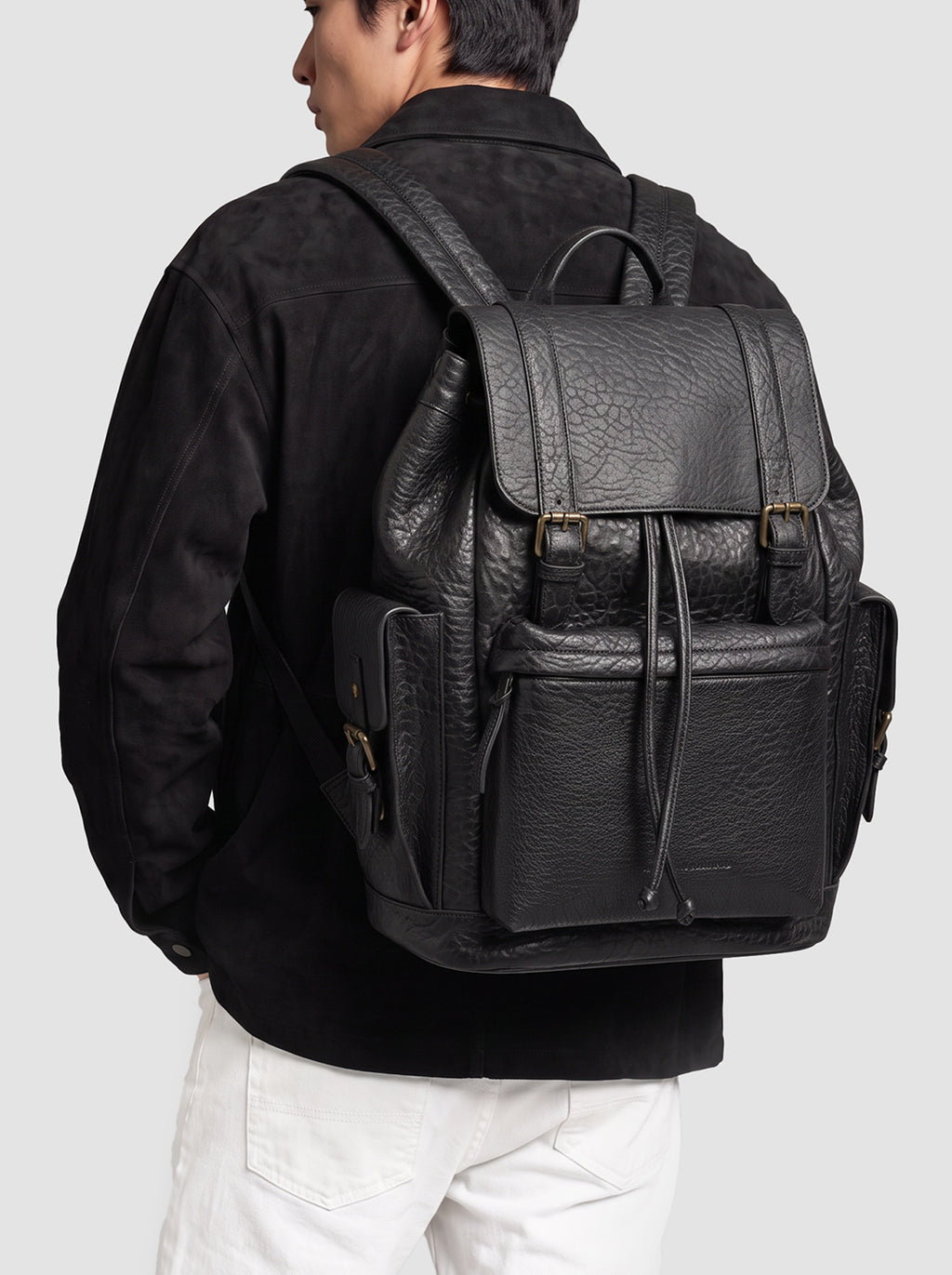 BOSTONIAN 003 - Zaino in Pelle Nera - image 2,side view