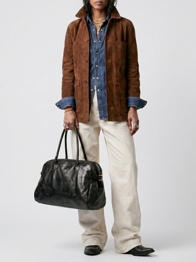 JULIE 019 - Black Leather Handle Bag