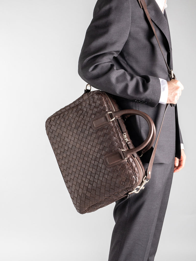 ARMOR 011 - Black Woven Woven Leather Bag