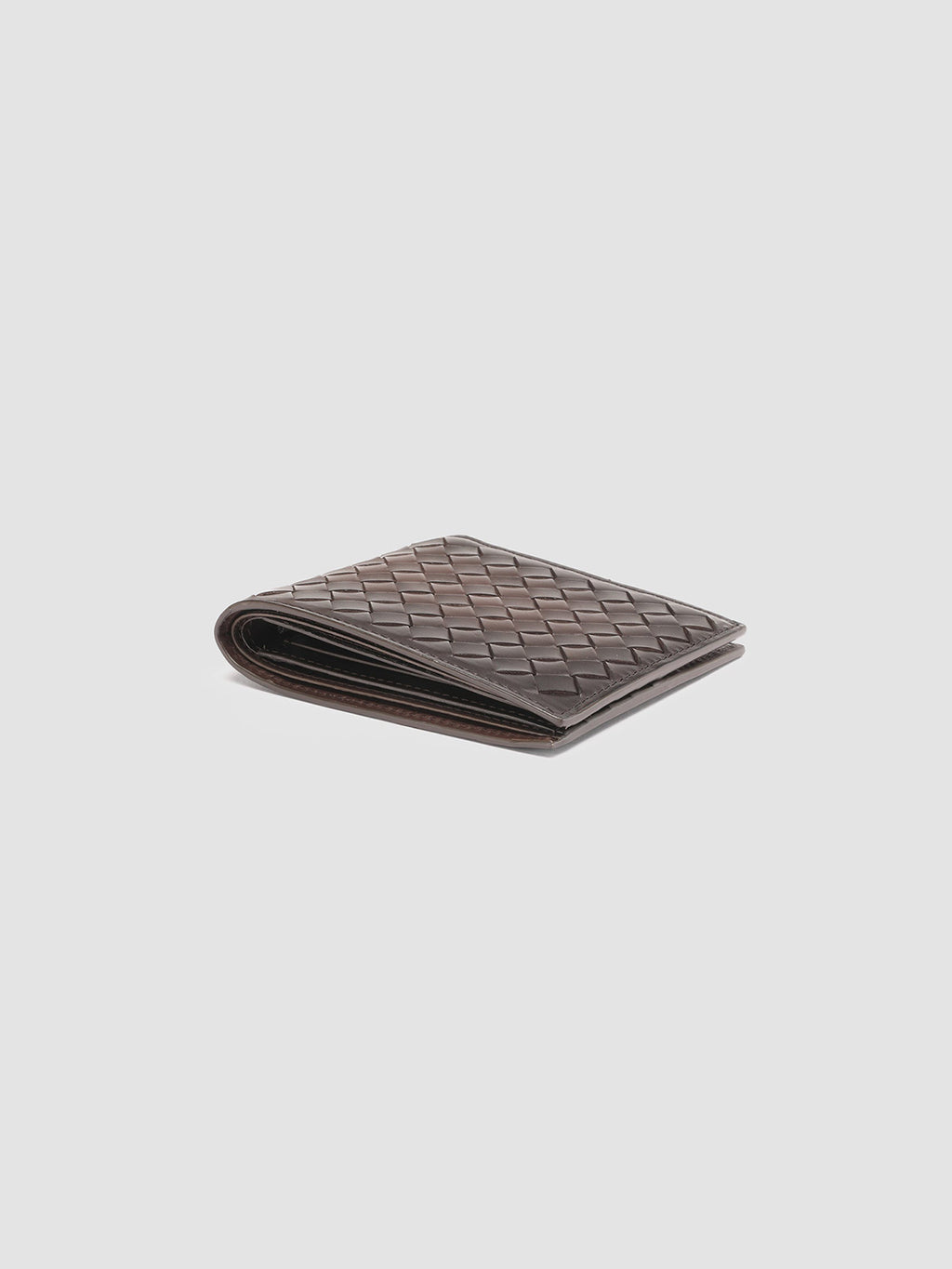 BOUDIN 123 - Braune Faltbrieftasche aus gewebtem Leder - image 3,side view