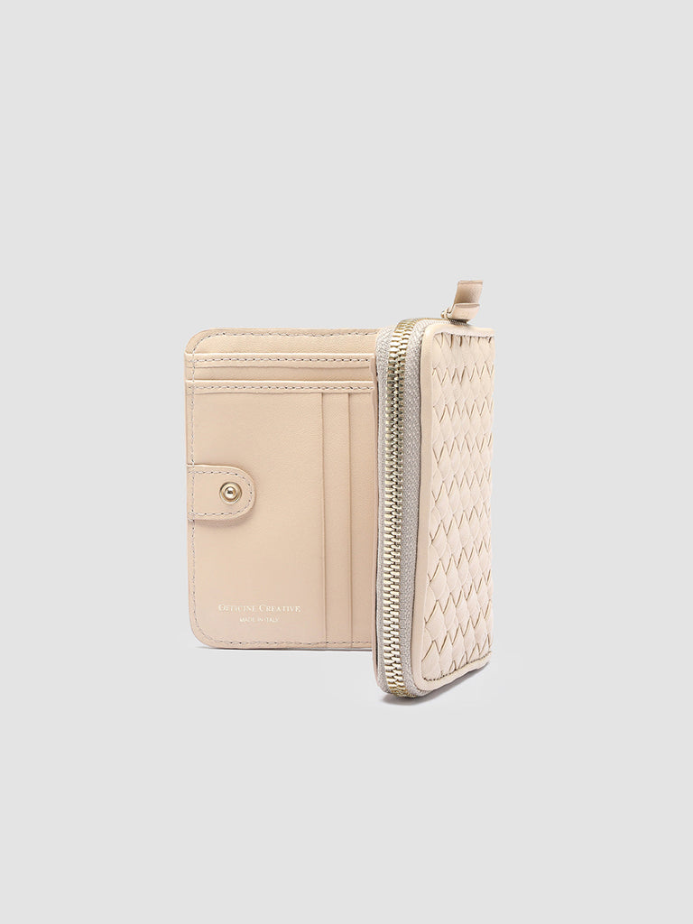 JULIET 102 - Ivory Woven Leather Zip-Around Wallet